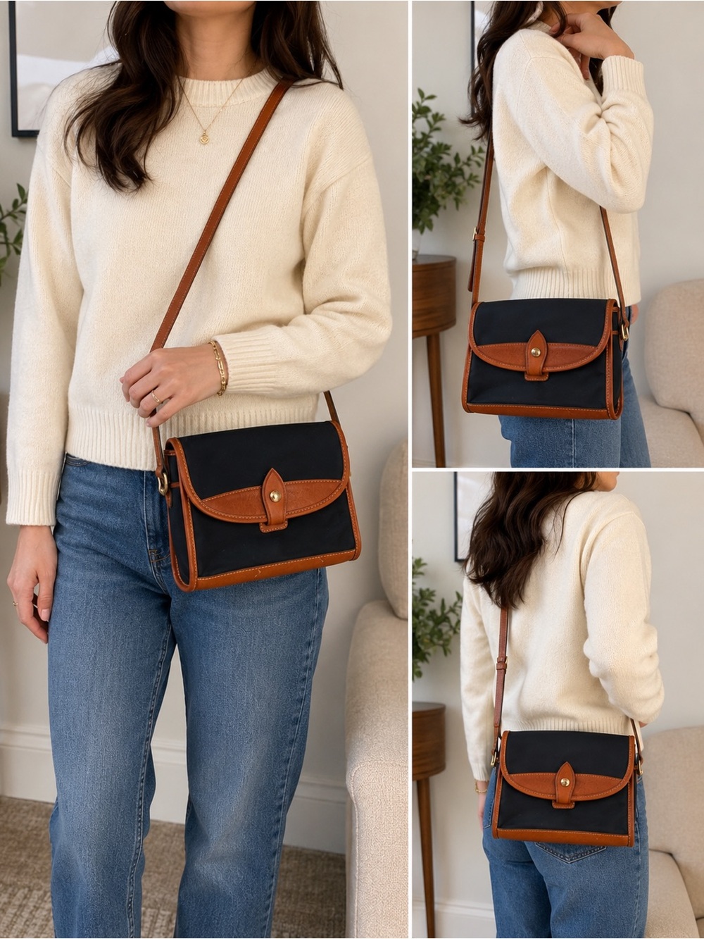 Dooney & Bourke Black with Brown Trim Leather Crossbody